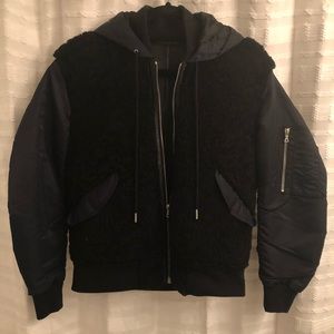 Sandro Size 1 Navy Bomber with Black Shearling